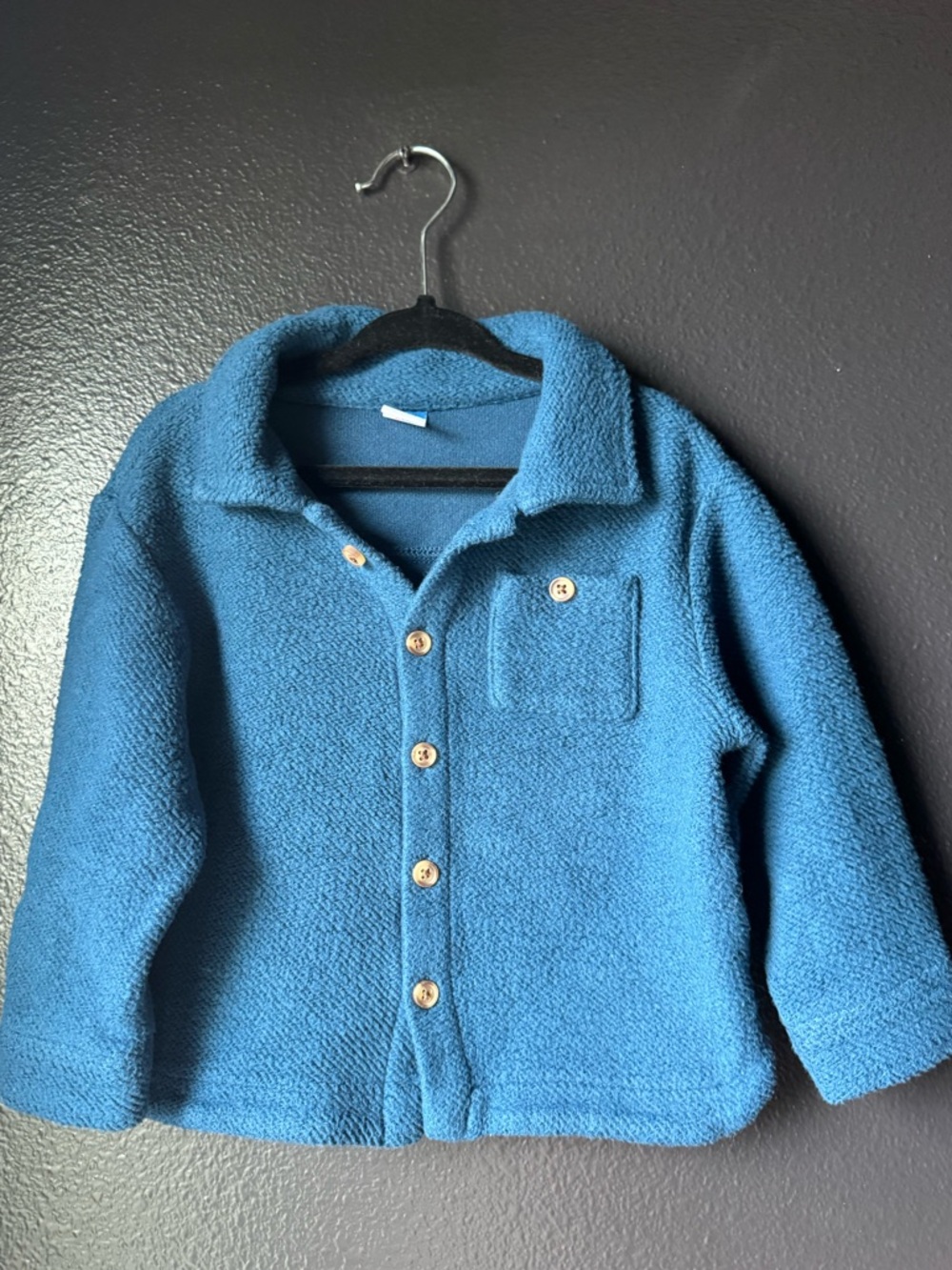 Old Navy Teal Blue Button-Front Kids Fleece Shirt